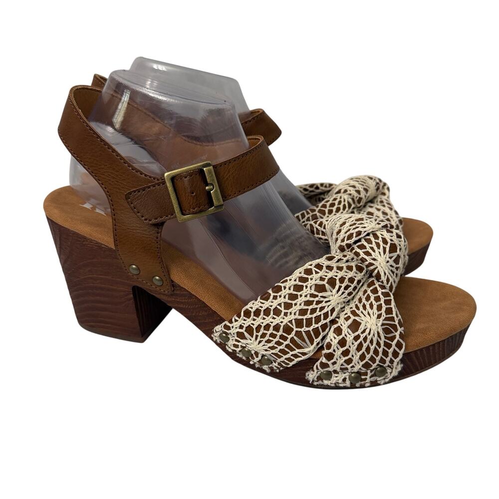 Korks Natalia Knot Platform Sandals Womens Size 11 M Brown Leather Crochet